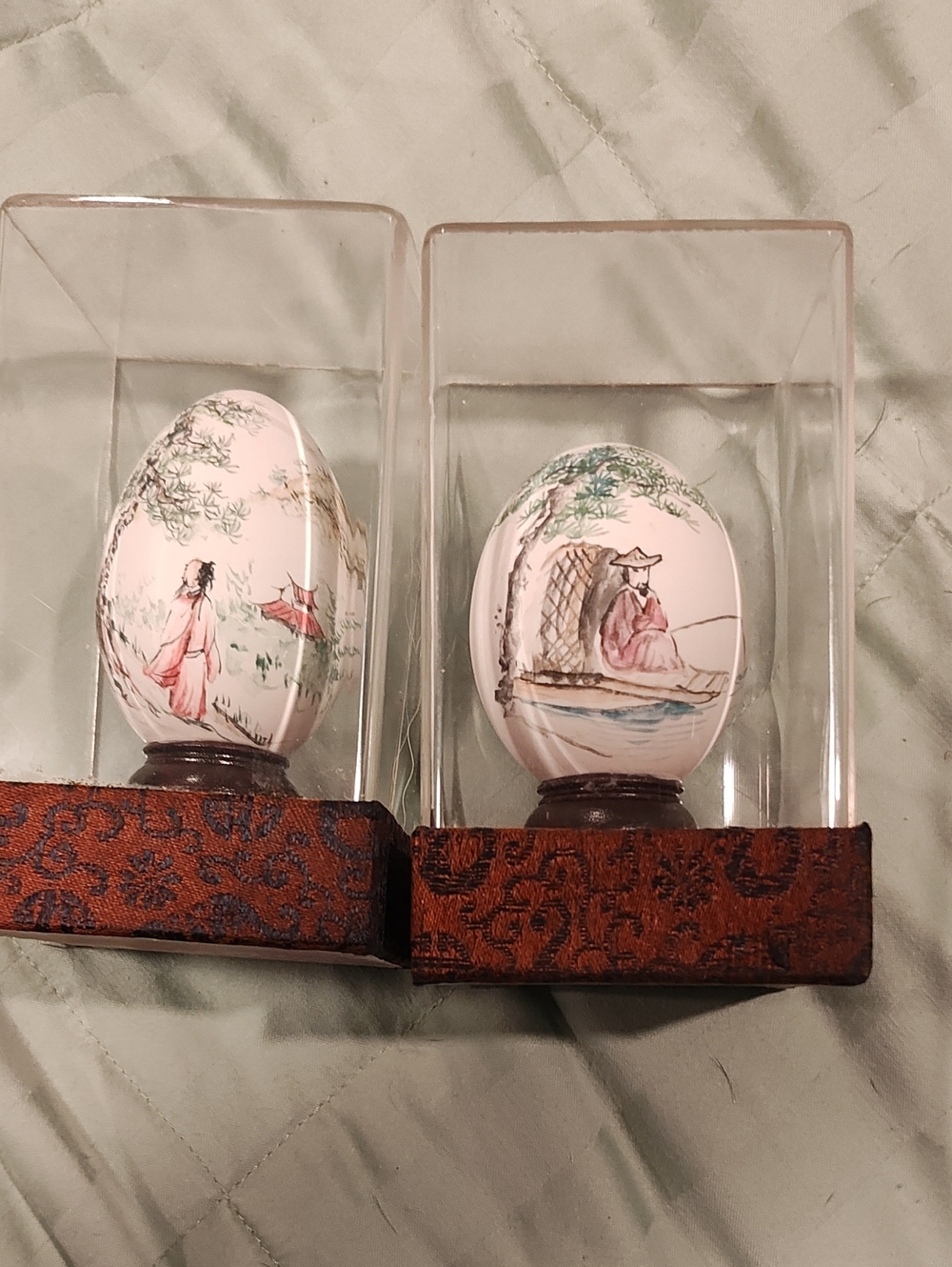 Hand-Painted Porcelain Decorative Eggs in Soft Pink - Set of 2